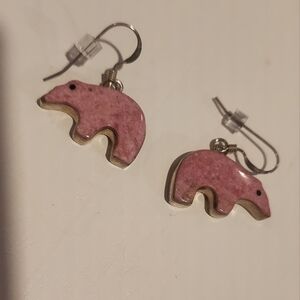 Authentic Navajo Sterling Rhondite Medicine Bear Earrings (From Silverton CO)